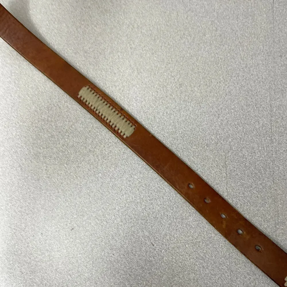 Cole Haan Leather Belt Mens 32 Brown Brass Buckle Stitched Classic Casual Italy